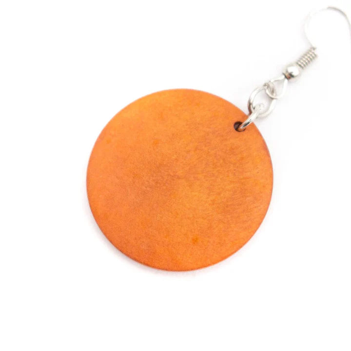 Round Wood Earrings - Orange