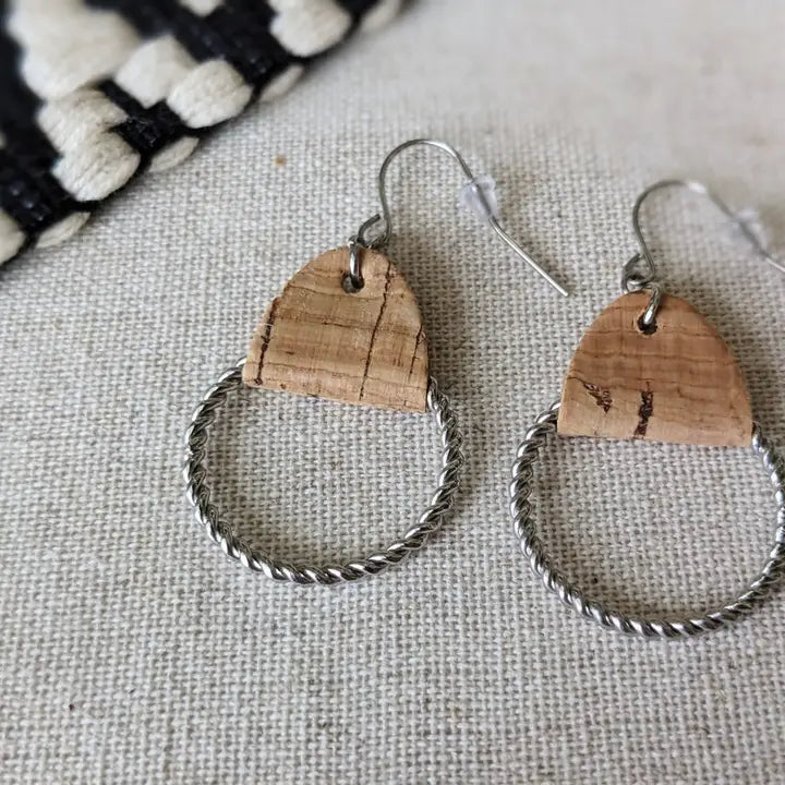 Natural Cork & Silver Hoops