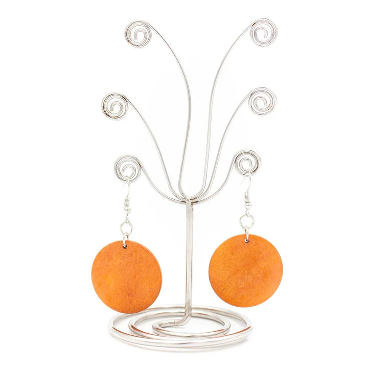 Round Wood Earrings - Orange