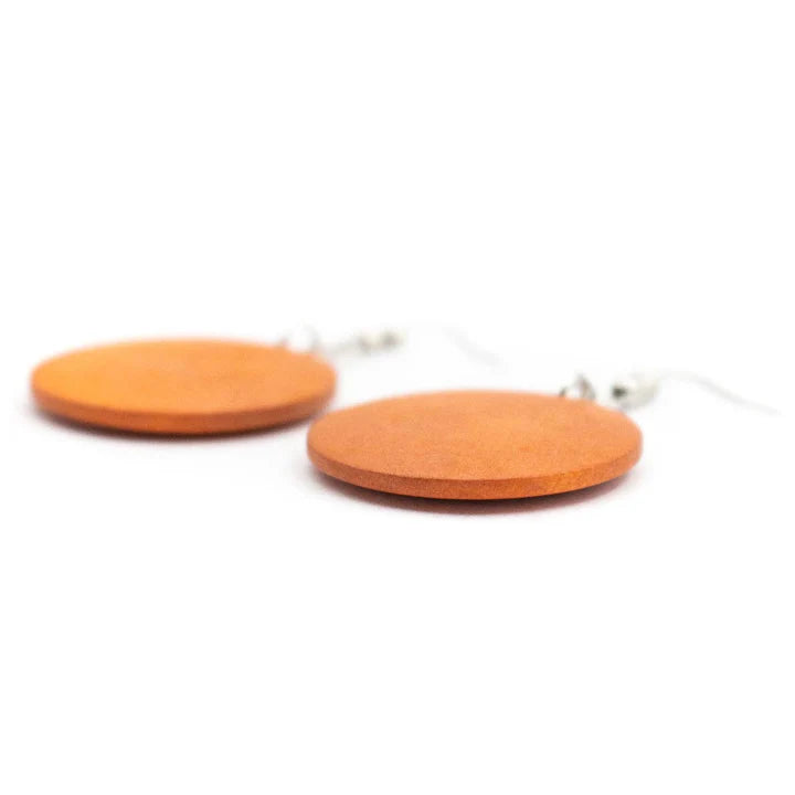 Round Wood Earrings - Orange