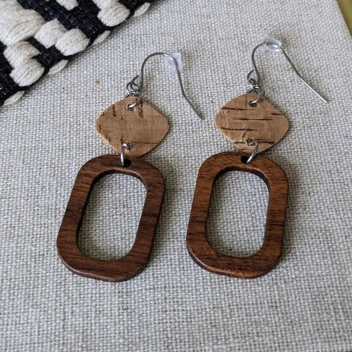 Cork & Wood Dangle Earrings