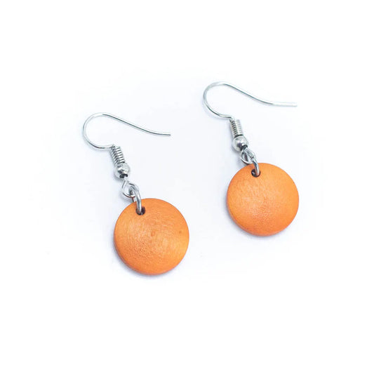 Round Wood Earrings - Orange