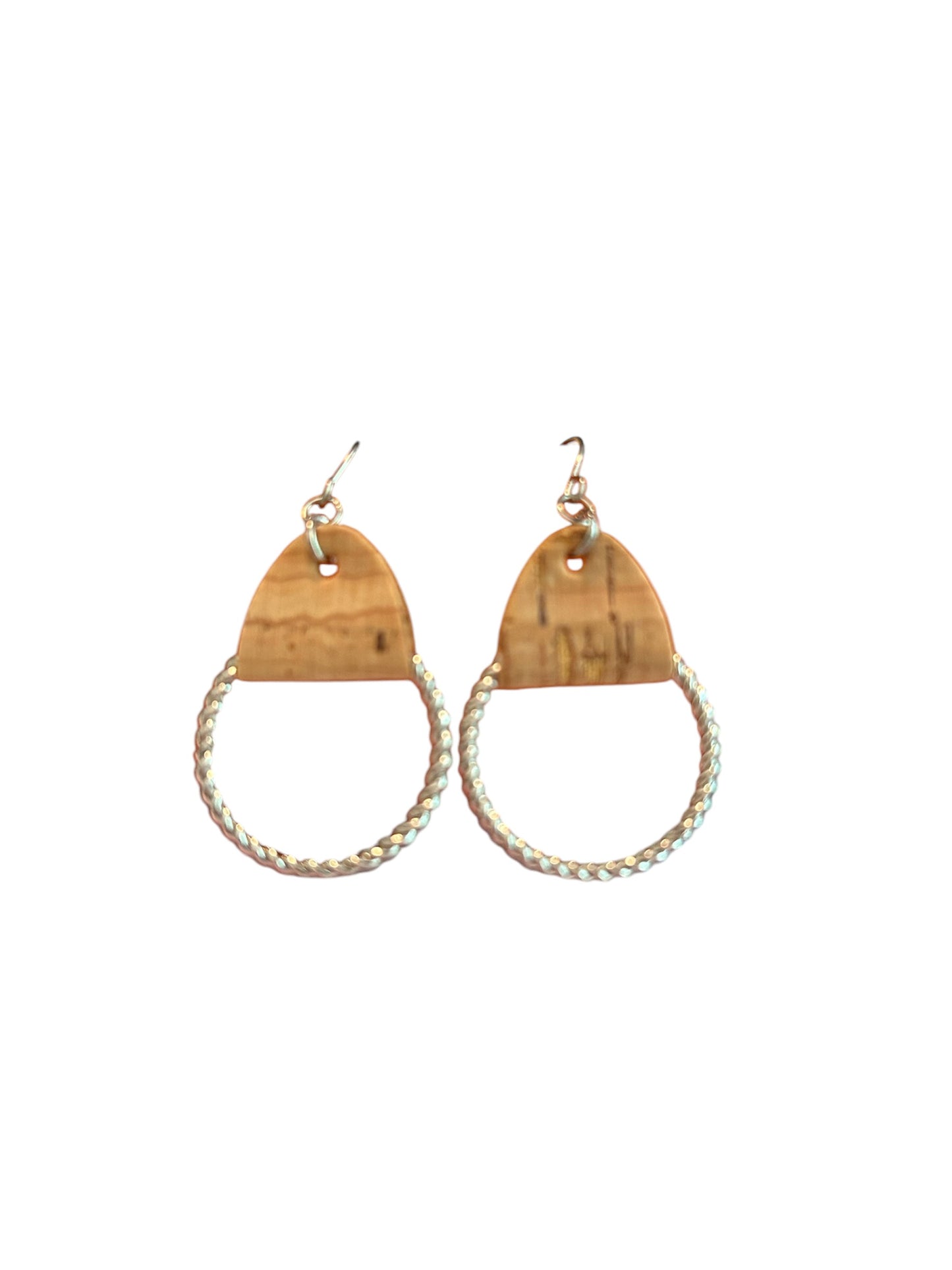 Natural Cork & Silver Hoops