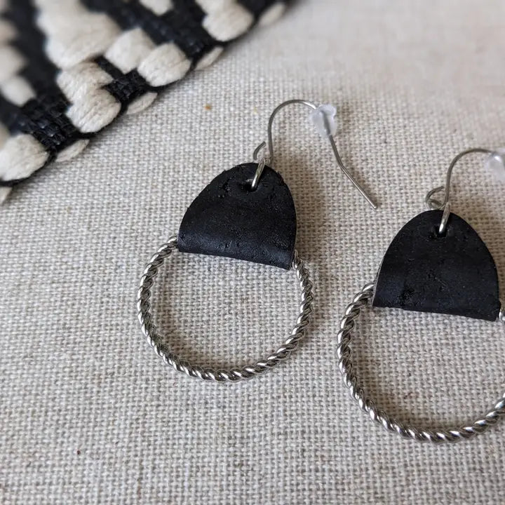 Black Cork W/Silver Hoops